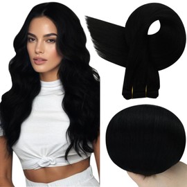 Full Shine Weft Hair Extensions Human Hair 14 Inch Weave Hair Extensions Black Hair Extensions Sew in Double Weft Human Hair Sew in Extensions Real Human Hair 100 Grams