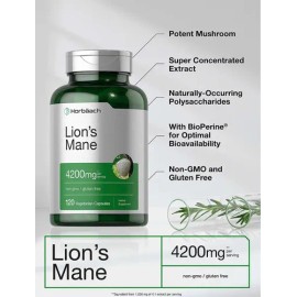 Hongo Melena De León 4200mg Horbaach  Lions Mane Supplement, 120 Vegan Capsules                                                                       