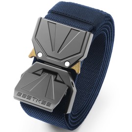 BESTKEE Belt for Men - Tactical Belt Stretch Nylon Work Web Belts Ideal for Gift, Blue, S for Waist 28"-36" (Length 45")
