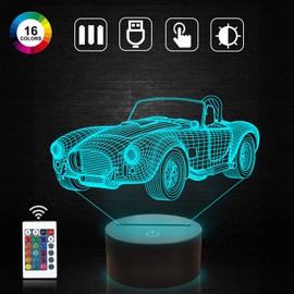 Car 3D Night Light, Sports Racing Car Illusion Lamp with Remote Control, 16 Colours, Change, Holiday, Christmas, Birthday Gifts for Children, Teens, Toy, Home, Bedroom, Bar Decor