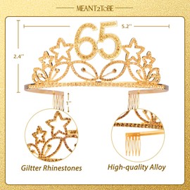 65th Birthday Sash and Tiara for Women - Fabulous Glitter Sash + Stars Rhinestone Gold Premium Metal Tiara for Her, 65th Birthday Gifts for 65 Party
