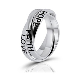 Hoops & Loops Sterling Silver HOPE FAITH LOVE Inspirational Triple Interlocking Ring, Size 6