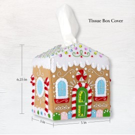 Bucilla, Gingerbread Cottage, Perfect for DIY Arts and Crafts Projects Felt Applique Tissue Box Cover, 89781E