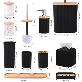 Bathroom Accessory Set, 10 Pieces Bathroom Accessories Set with Trash Can, Tissue Box Cover Holder, Lotion Soap Dispenser, Toothbrush Cup, Vanity Tray, Soap Dish, Toilet Brush, Qtip Holder-Black