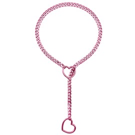 EverGlimp Slip Chain Necklace For Women, Black Heart O-Ring, Cuban Long Necklace Jewelry, Lariat Y-Necklace (Pink-Pink, 25'')