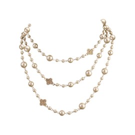 AOWVUTS Long Pearl Necklace Faux Pearls Necklace Set Four Leaf Clover Layered Pearl Necklaces Elegant Lady Long Sweater Chain Beaded Necklace Birthday Wedding Party Accessories Costume Jewelry (BZ)