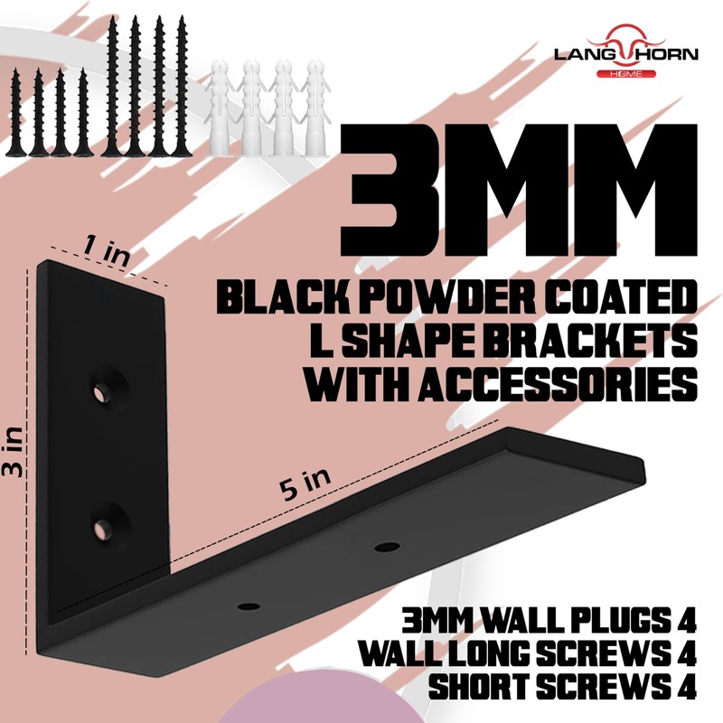 4 Pcs Black 8"X4" 4mm Heavy Duty Shelf Brackets Industrial