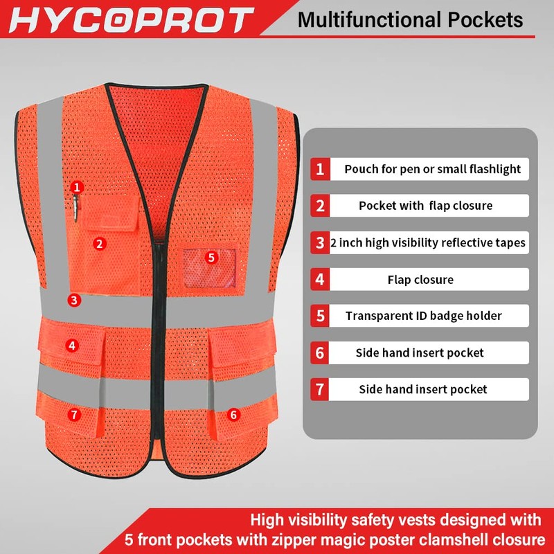 HYCOPROT Chaleco reflectante de seguridad de malla de alta visibilidad