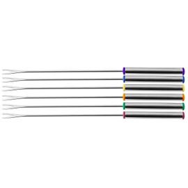 Fackelmann Fonduegabeln, Fonduebesteck aus Edelstahl, Fonduespieße mit farbigen Kunststoffgriffen (Farbe: Silber), Menge: 6 Stück