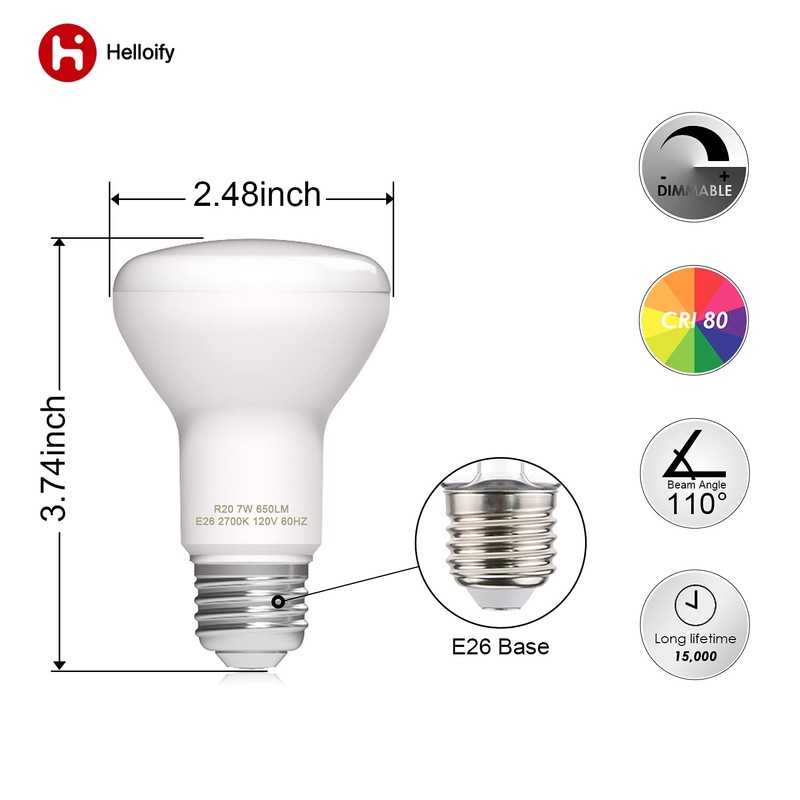 helloify Dimmable R20/BR20 LED Flood Light Bulb, 7W, 50W Equivalent,