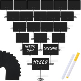TecUnite 24 Pack Mini Chalkboard Signs, 4"x3" Small Table Place Cards with Metal Stand and 2 Marker Pens Food Labels for Party Buffet, Tabletop Blackboard Signs Name Tags for Wedding Bakery(Black)