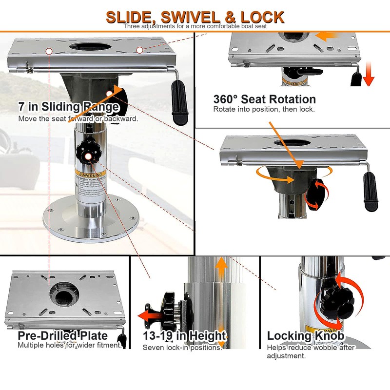 Yuleimy Adjustable Boat Seat Pedestal with Slider and Post, 13-19