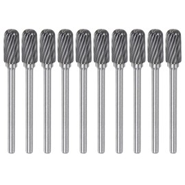 sourcing map 10pcs Carbide Rotary Burrs 1/8" (3mm) Shank 1/4" (6mm) Head Single Cut Cylindrical Ball Nose C Shape Die Grinder Bits Rasp Files for Hard Metal Wood Stone Polishing Engraving