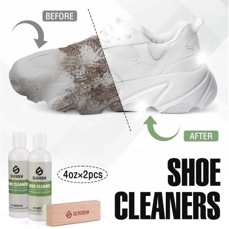 SILVERDEW 7PCS Shoe Cleaning Kit, 2 Bottles Shoe Cleaner, Deodorizer,
