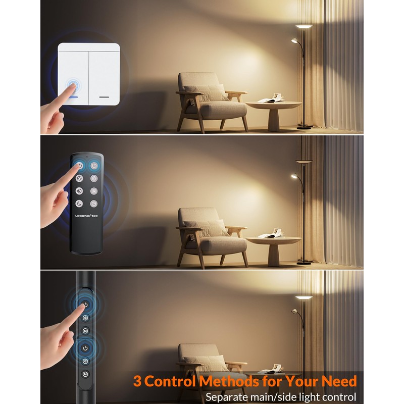 LEPOWER-TEC Bright Floor Lamp, Standing Lamp with Remote & Wall
