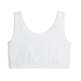 TomboyX Compression Bra, Chest Binder Alternative, Wireless Full Coverage Medium Support Top, Athletic Sports Bra -Small/White