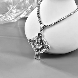 KINGWHYTE Cross Necklace 952 Sterling Silver Virgin Mary Pendant Medal Necklace Religious Jewellery Gifts for Women Men, with Stainless Steel Chain(55cm)