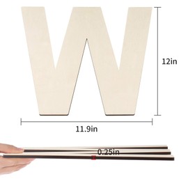 Fuyit Wood Letters W, 12 Inch Tall 1/4 Inch Thick Blank Unfinished Wooden Letter for DIY Crafts, Painting, Wall Arts, Home & Party Decor