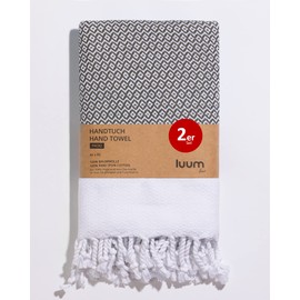 Luum® Set of 2 Hamam Hand Towels Set, Sports Towel Set, Turkish Towel Set, Hair Towel Set, 100% Ring-Spun Cotton, Quick-Drying, Lint-Free, Khaki, 45 x 95 cm, Gift Set