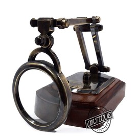 Vintage Antique Brass Magnifying Glass with Wood Stand Jewelry Optics Map Reading Lens Steampunk Elegant Home, Office, Gifts Décor