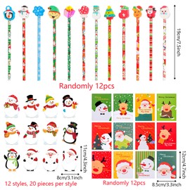 36 Pieces School HB Pens Set, Christmas HB Pencils with Eraser, Notebook and Sticky Notes Christmas, Mini Notepad Christmas, Pencils Stationery Set, School Office Family Party Bag (B)