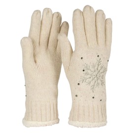 styleBREAKER 09010020 Women's Gloves with Embroidered Snowflake, Rhinestone and Fleece, Warm Thermal Winter Knitted Gloves, beige
