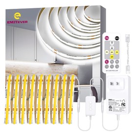 EMITEVER LED Strip Light, Cool White 5000K 16.4ft,24V DC COB Dimmable Tape Lights with RF Controller,Premium High Density Power Adapter,1600LEDs Suitable for Bedroom,Kitchen Cabinets,Indoor Use