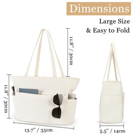 Aucuu Women's Corduroy Bag, Large Tote Bag, Beach Bag, Cordury Tote Bag, Shoulder Bag with Pockets and Zip, Tote Bag Shopper for Work, Gym, Travel, Shopping, School, #2 White