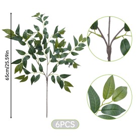 6PCS 26" Bendable Artificial Greenery Stems - Realistic Silk Floral Arrangements Faux Branches Camellia Leaves for Home Office Decor, Table Centerpieces, Wall Shelf Italian Ruscus Plants