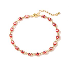 Gold Evil Eye Charm Anklet,18K Gold Plated Boho Beach Dainty Cute Tiny Lucky Foot Chain Ankle Bracelet For Women