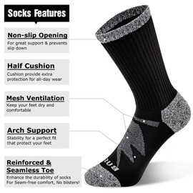 Busy Socks Cushioned Crew Socks for Running Men Women Cotton, Youth Boy Sweat Wicking Sport Socks for Basketball Football, Large, 2 Pairs Black + 2 Pairs Light Grey