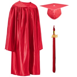 GraduatePro Children's Graduation Talar and Graduation Hat 2025 Tassel for Preschool Nursery Graduation Party, red