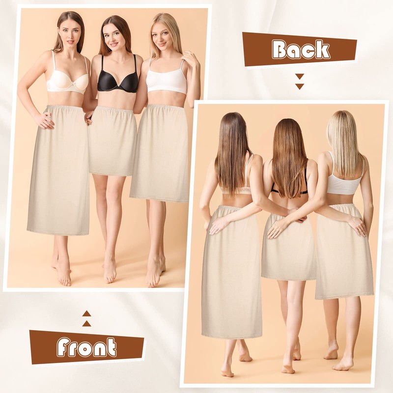 3 Pieces Women's Half Slips 19, 27, 35 Inch Satin