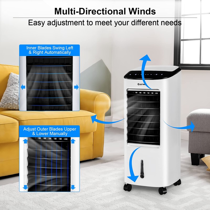 COSTWAY Portable Evaporative Air Cooler for Room, Remote Control, 3-Mode,