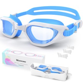 Vegemono Kids Swim Goggles in Candy Dual-Tone, Adjustable Nose Pads & Soft Silicone for Leak-proof Fit Across Ages(6-14), Clear Wide Vision & Anti-Fog &Anti-UV, With Fashion Hard Protective Case