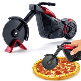 GEFIRE Motorcycle Pizza Cutter, Stainless Steel Pizza Cutter, Funny Pizza Cutter, Pizza Scooter, Motorcycle, Motorcycle Gifts for Men, Plastic Motorcycle Wheel Cutter (Black & Red)