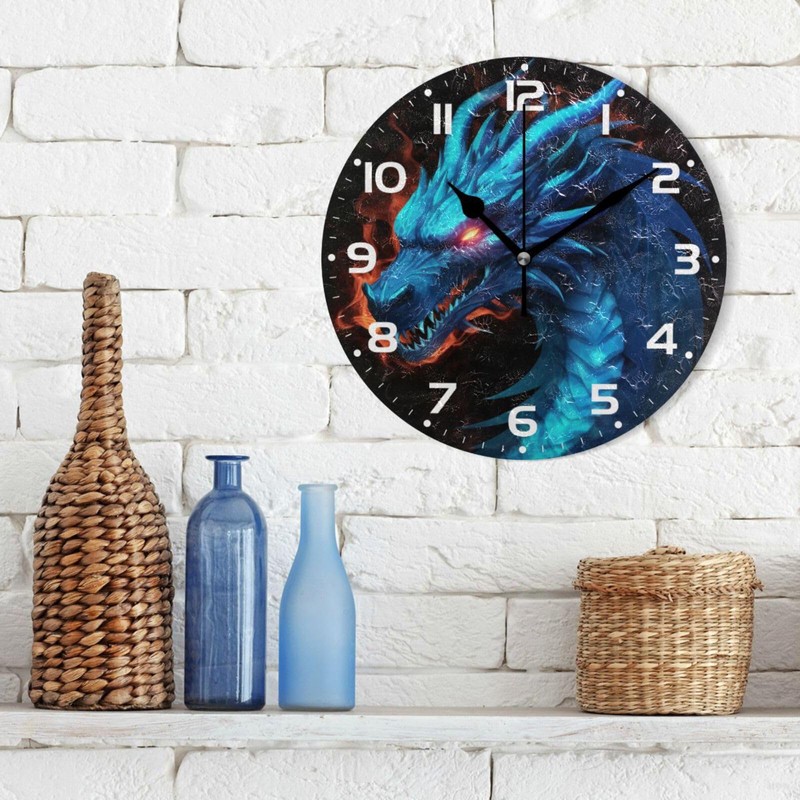 YETTASBIN Dragon Wall Clock, Silent Non Ticking Battery Operated Creative