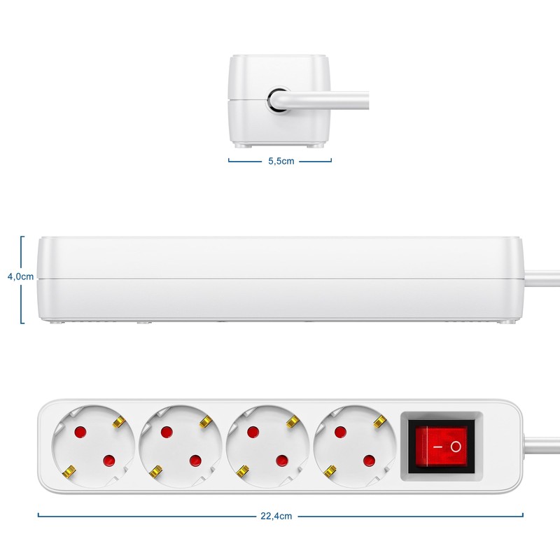 Realmade Power Strip 4-Way Multiple Socket with Save Energy Switch