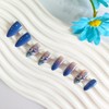 Flower Press on Nails Medium Almond Shaped Fake Nails Blue