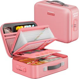 Fireproof Document Box, Hard Case Fireproof Box with Lock, Portable Hard-Shell Fireproof Water Resistant Document Safe for Important Documents, Laptops, Passports, Files and More (Pink)