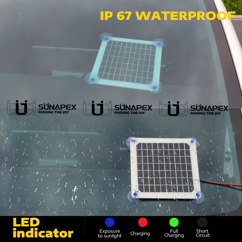 SUNAPEX 12V 5 Watt Solar Trickle Charger Maintainer - Waterproof