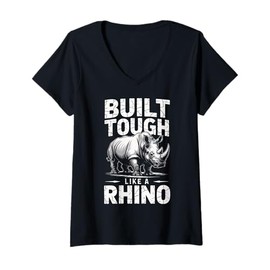Womens Rhino Build Tough Like A Rhino Animal V-Neck T-Shirt