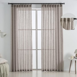 Ftinala Dark Taupe Pinch Pleated Linen Sheer Curtains 108 Inch Extra Long 2 Panels Set, Brown Light Filtering Drapes for Living Room Dining, Window Treatments with Rings & Hooks & Back Tab
