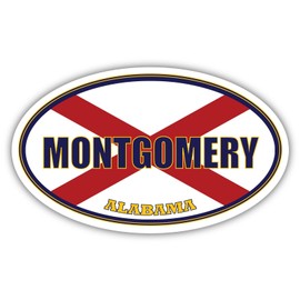 Montgomery City Alabama State Flag | AL Flag Montgomery County Oval State Colors Bumper Sticker Car Decal 3x5 inches