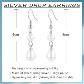 Cangall Pearl Earrings Women, Hypoallergenic Hook Pearl Earrings Silver for Girls Women, Infinity Light Earrings Silver Drop Earrings for Bride Bridesmaid for Wedding Engagement Prom