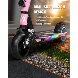 SIMATE Electric Scooter for Kids, Motorized E-Scooters with Colorful Front Light and Pedal Lights, LED Display & Foldable, Dual Braking System, Top 8.7mph & 5 Miles, Gifts for Kids, Girls, Boys, Teens