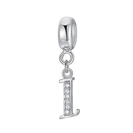 Abalorio de plata de ley 925 con letras del alfabeto de la A a la Z, dije de letras I para aniversario, dije de Navidad para bricolaje y pulseras (I)