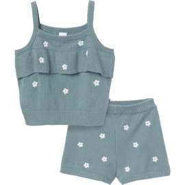 Modern Moments by Gerber Baby Girls' Jersey Sweater Knit 2-Piece Short Set, Teal, 12 Months