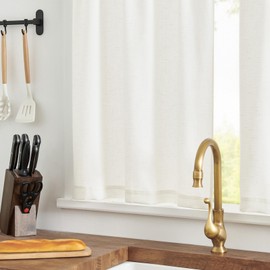 TOPICK Net Curtain, Linen Curtain, Bistro Curtain, Sheer Curtain, Gauze, Pair of Curtains, Window Curtain for Kitchen, Living Room, Country House, Set of 2, 65 W x 90 H (cm), White