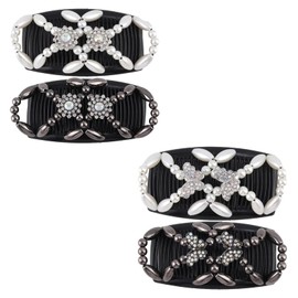 4Pcs Useful Magic Beads Hair Comb Fashionable Double Side Combs Clips Adjustable Stretch Beaded Hair Combs for Thick Fine Hair Accessories